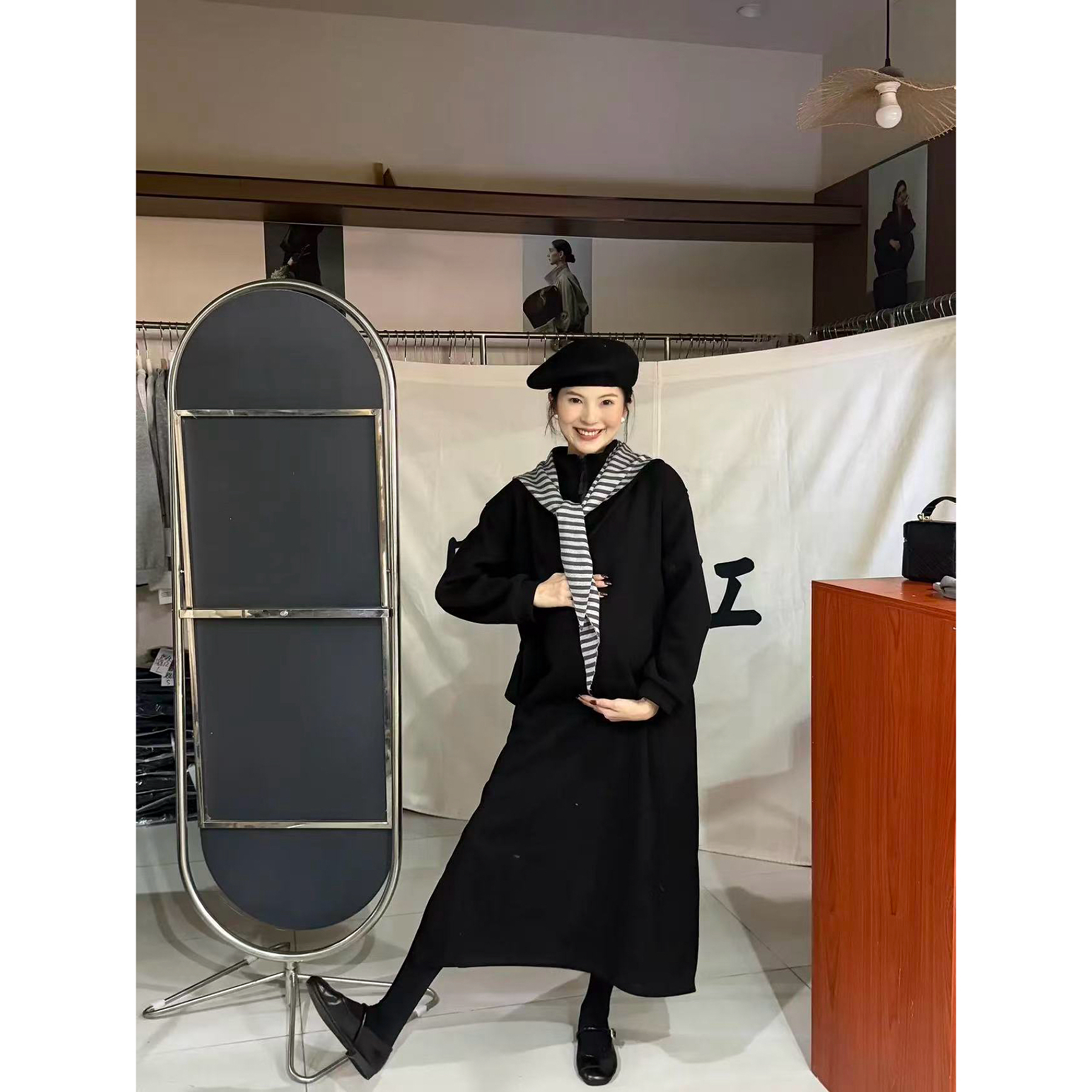 芒兜兜韩系秋冬条纹披肩设计感卫衣裙xjyy-010