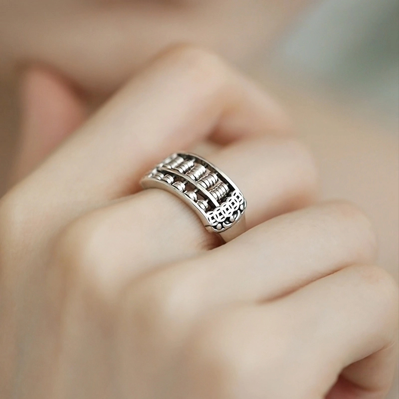 敦煌飞天 925银戒指 J12633五铜钱算盘戒指复古银戒指约16-22#