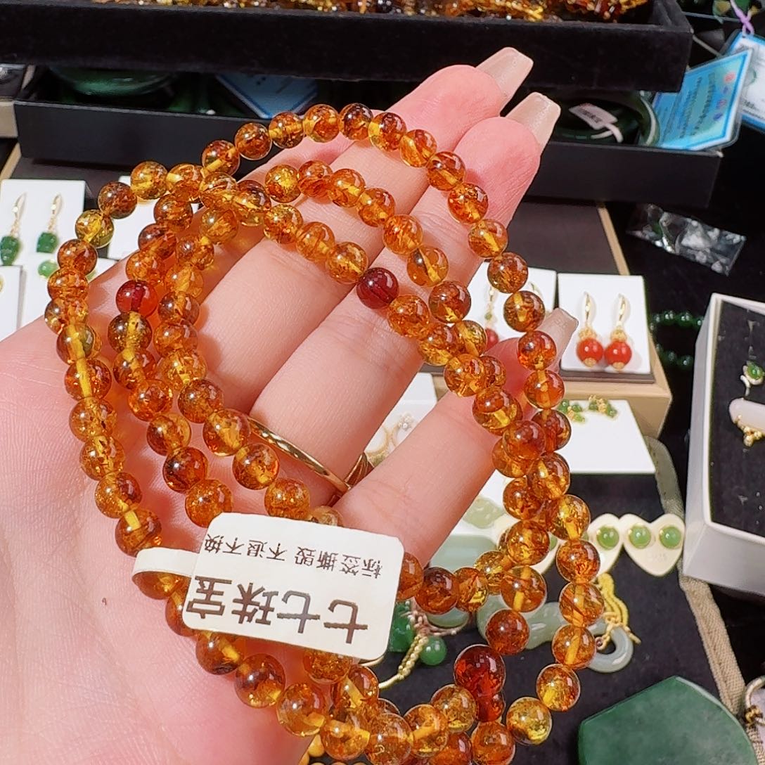 琥珀（花珀）手链未镶嵌花珀108 卡6