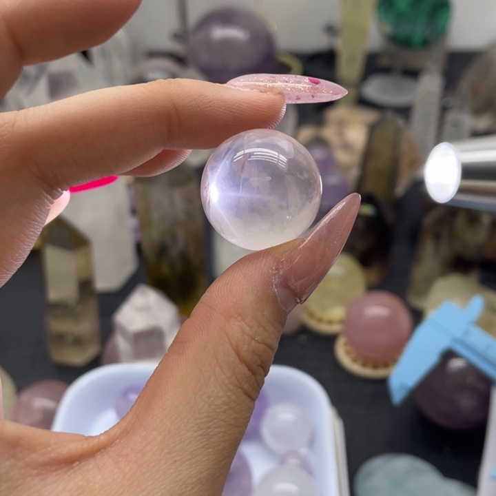 水晶32粉晶打灯有六芒星未镶嵌天然水晶