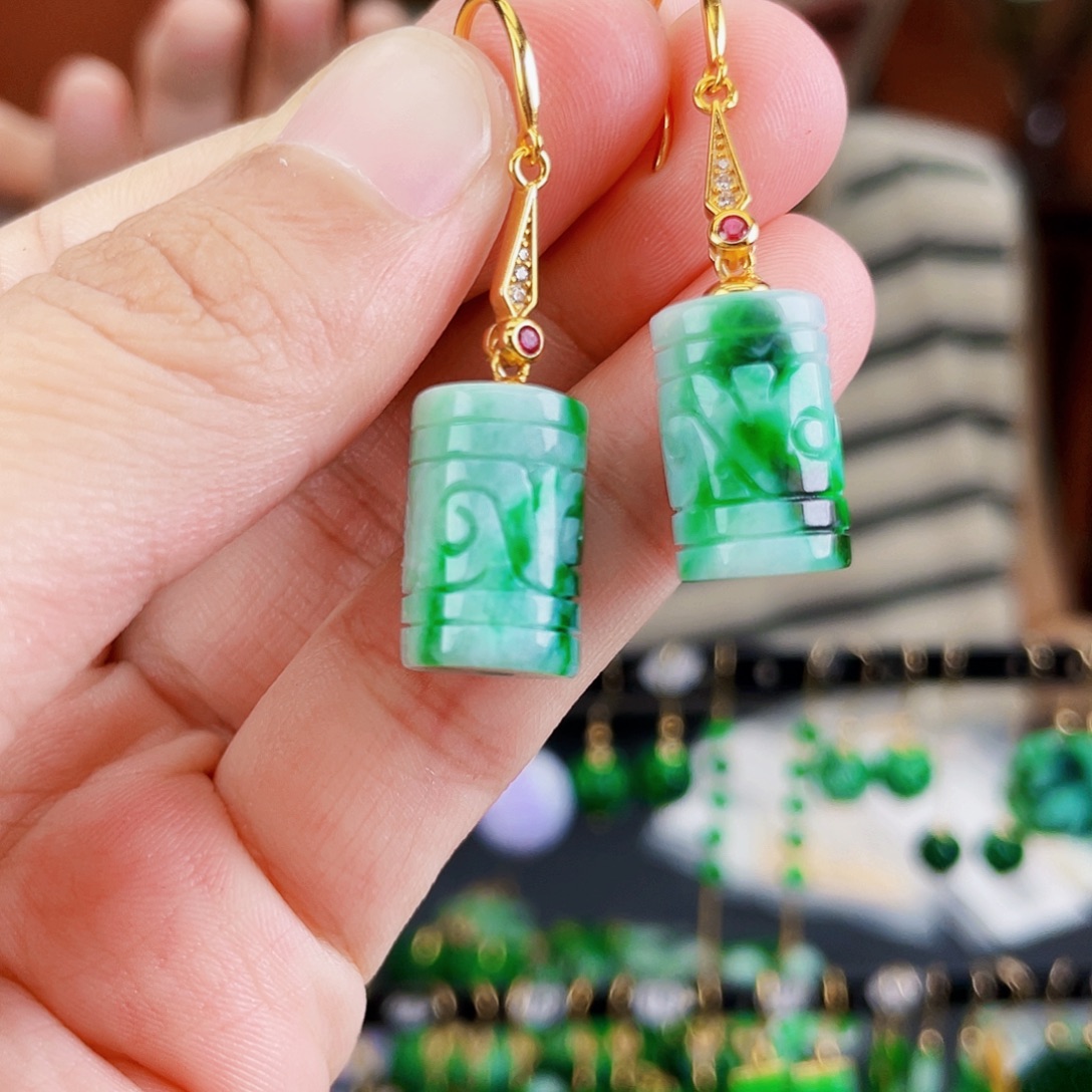 银S925镶嵌翡翠耳饰