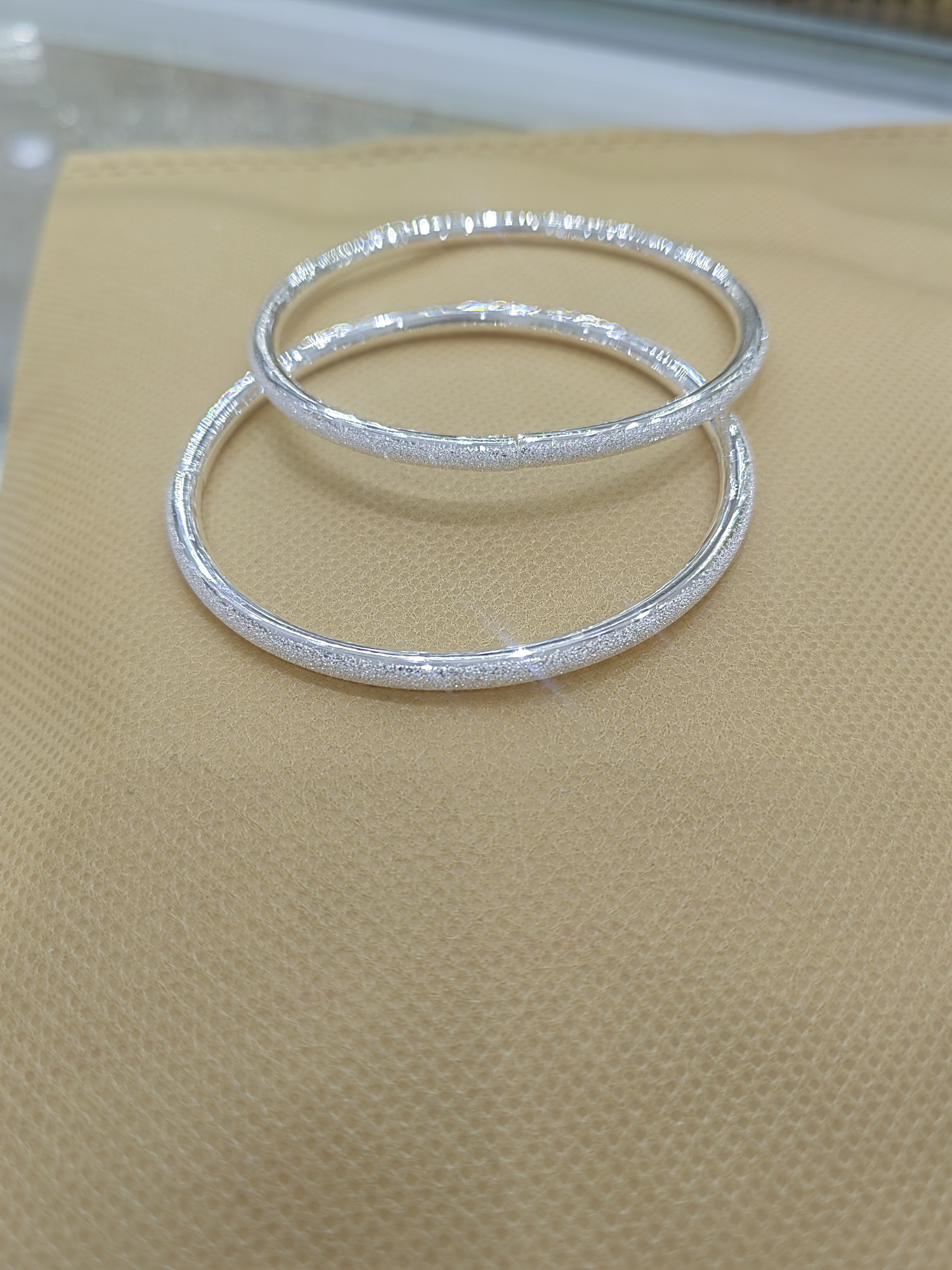 足银手镯 喜公公  手工磨砂圆棍简约百搭休闲小清新足银手镯