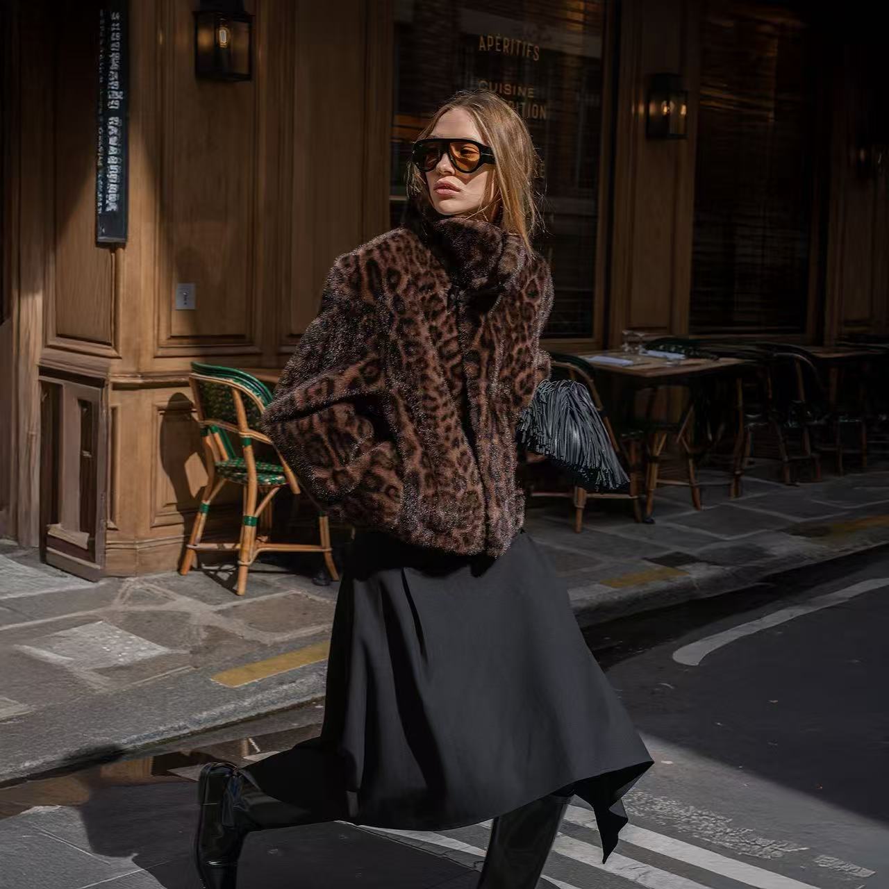 AUDREYWANG 人造皮草 “芬兰暮光”暖绒豹纹外套12896