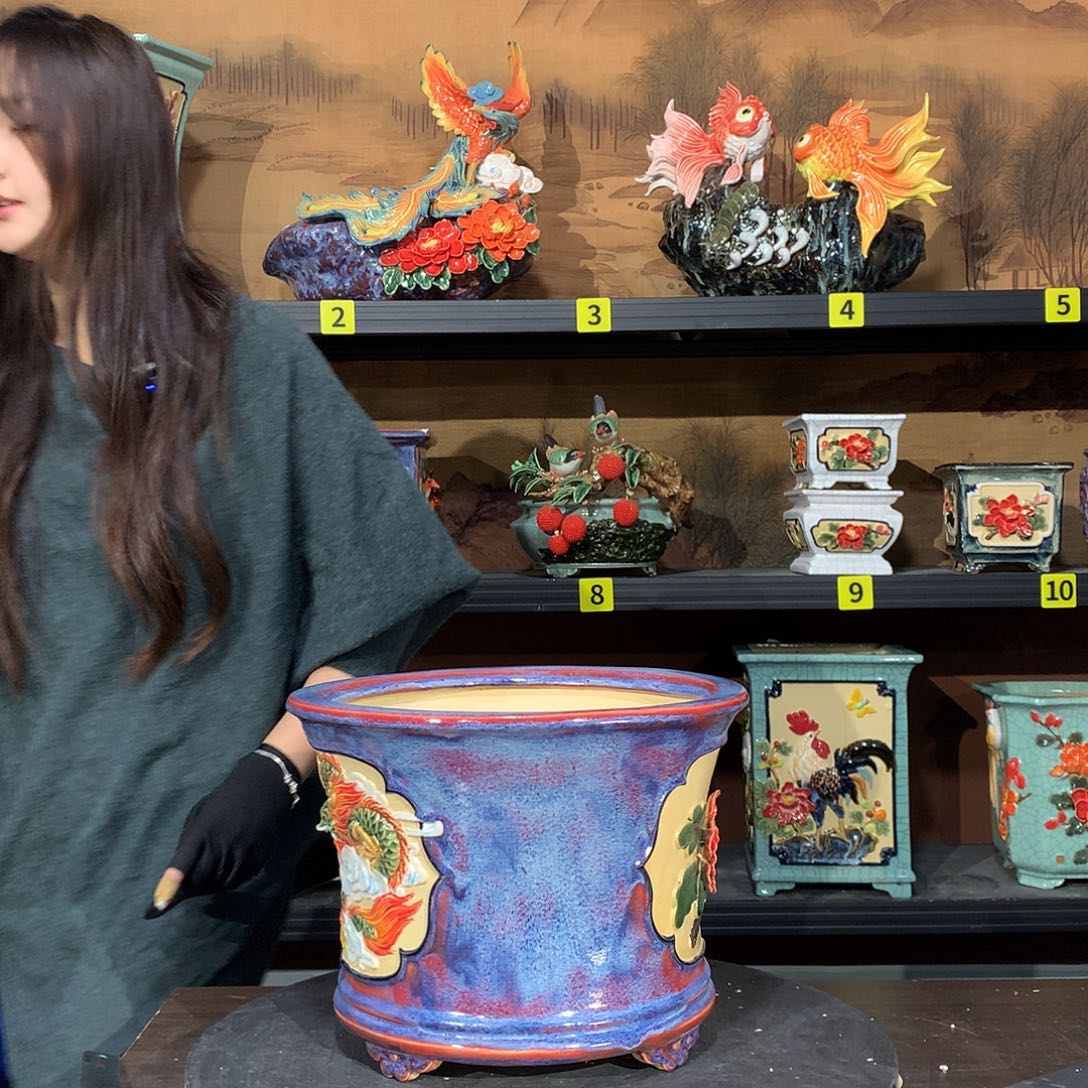 羽***巾高温烧制石湾盆花盆瑕疵