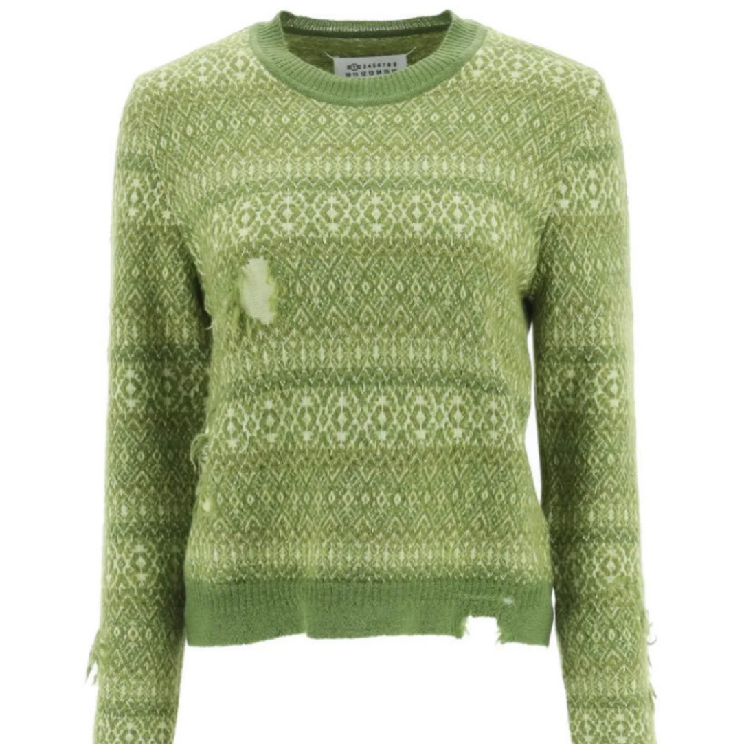 未使用 Maison Margiela/梅森马吉拉 破坏草绿色毛衣 印花针织衫