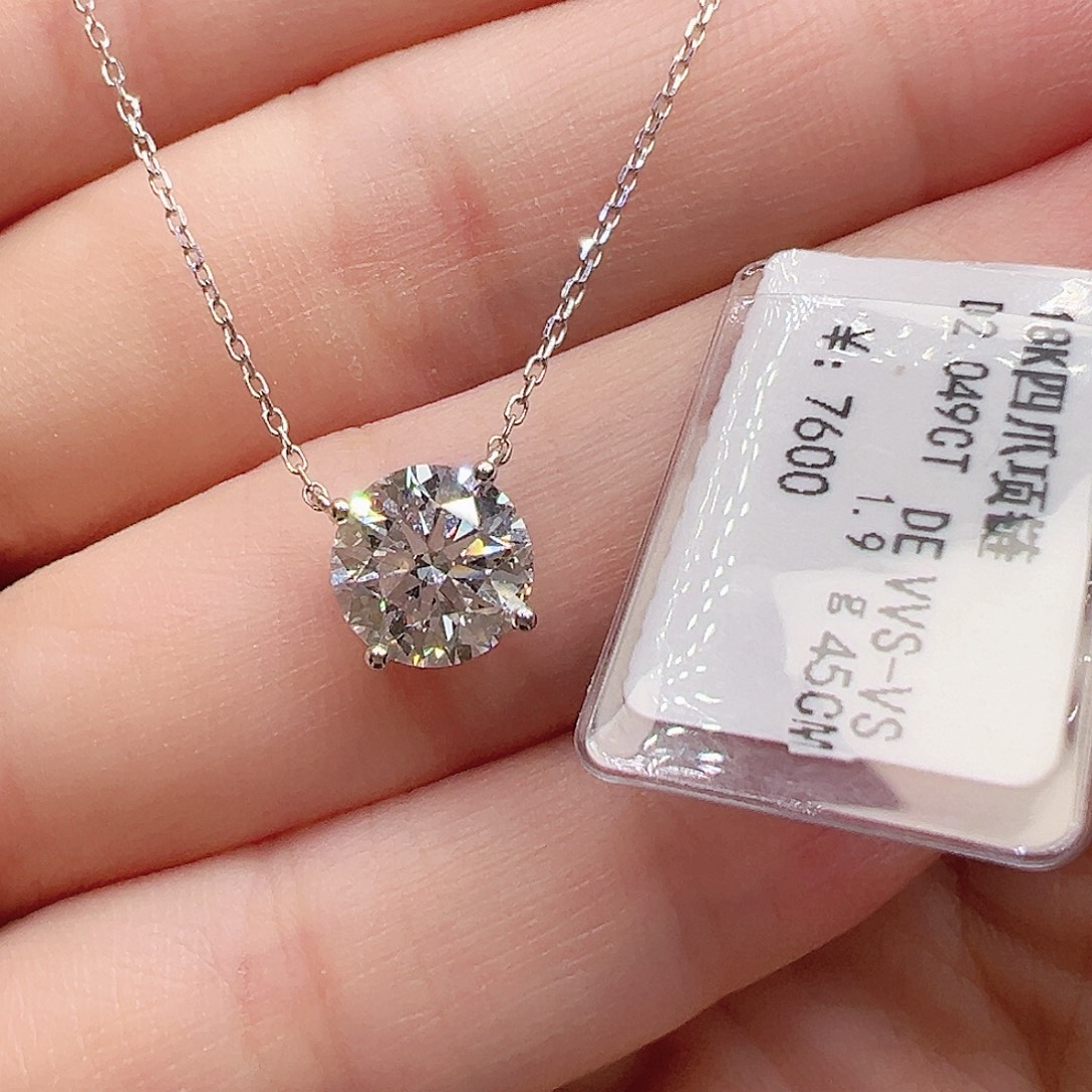 实验室培育钻石18K金镶嵌套链2克拉，四爪项链k白露思款