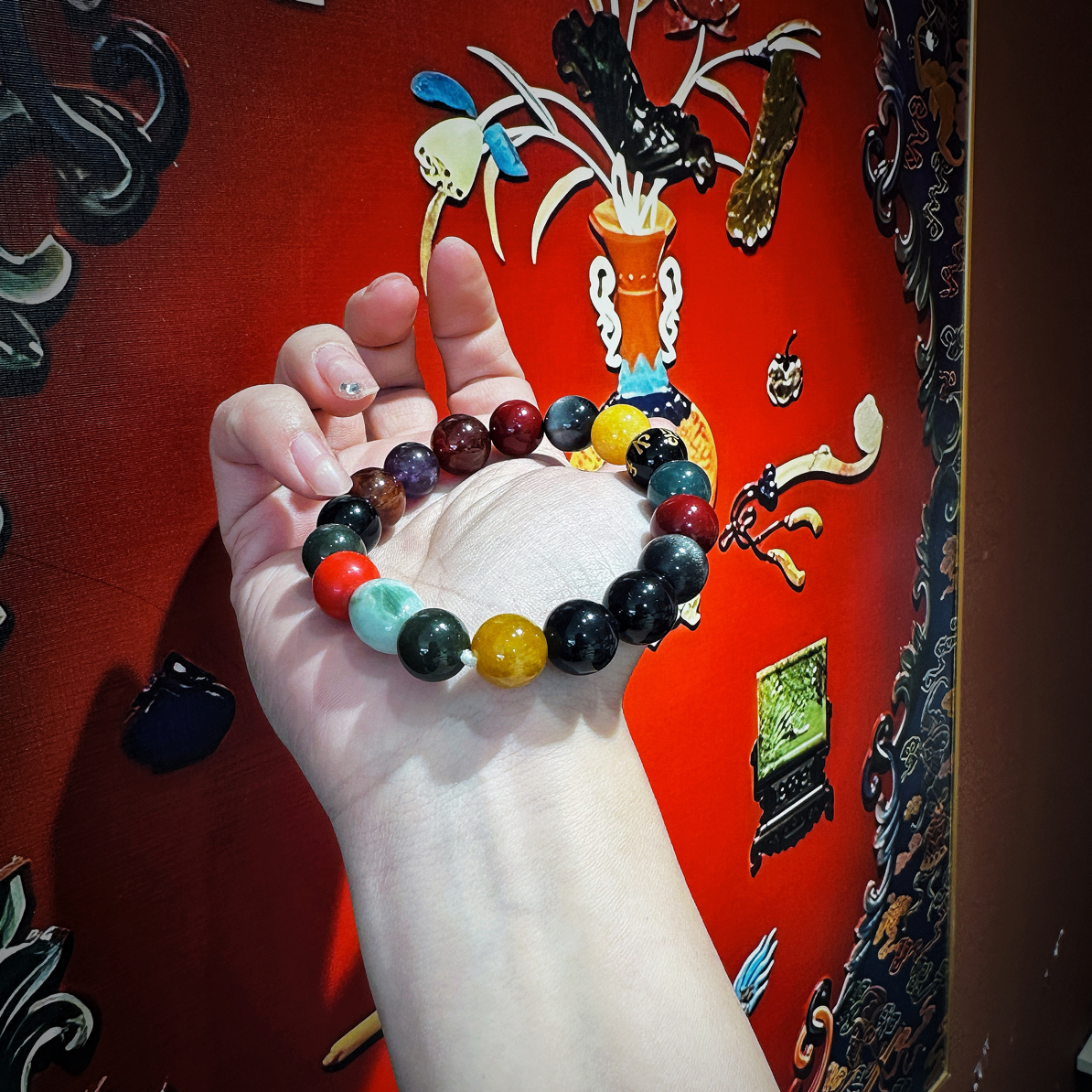 手链 【藏传文化】【金玉满堂】黑曜朱砂银曜手串