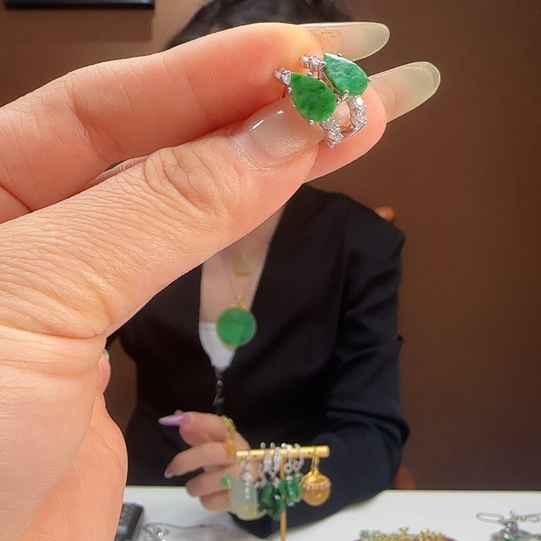 银S925镶嵌翡翠耳饰耳饰
