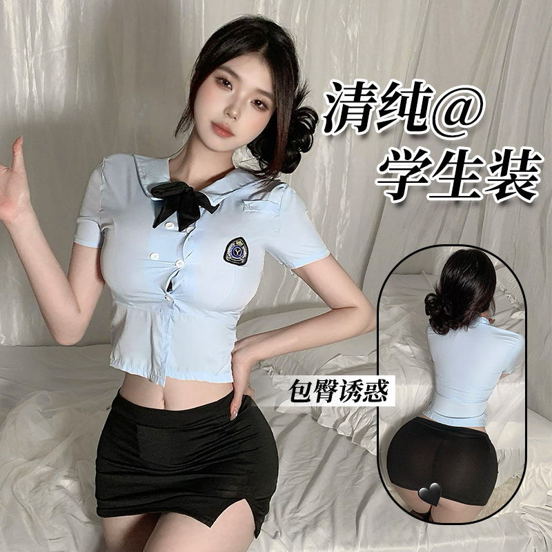 清纯套装M-L标准码通用四季蓝色浅蓝女诱惑包臀性感显瘦纯欲