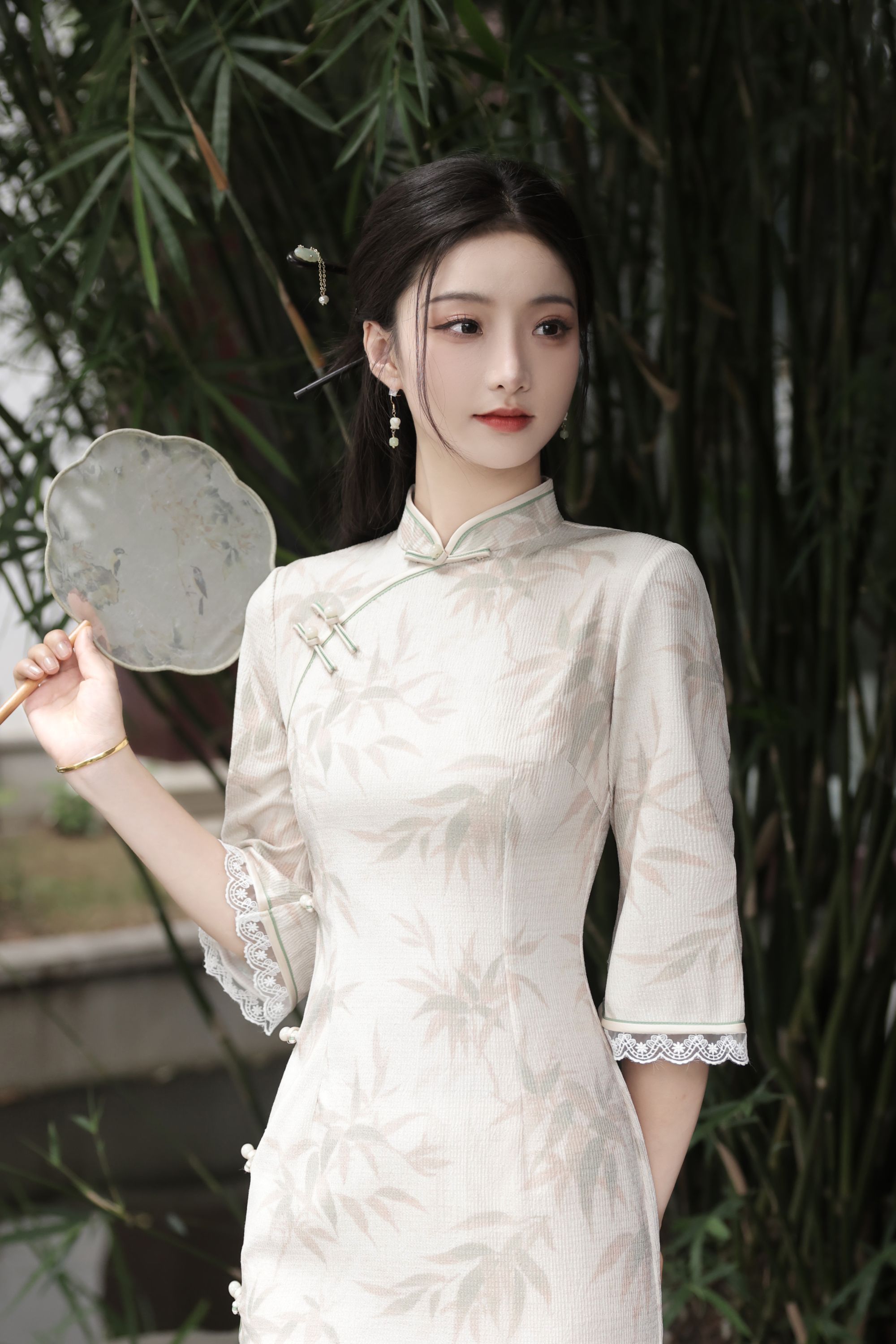 801 年轻款素雅竹子倒大袖《竹烟》旗袍