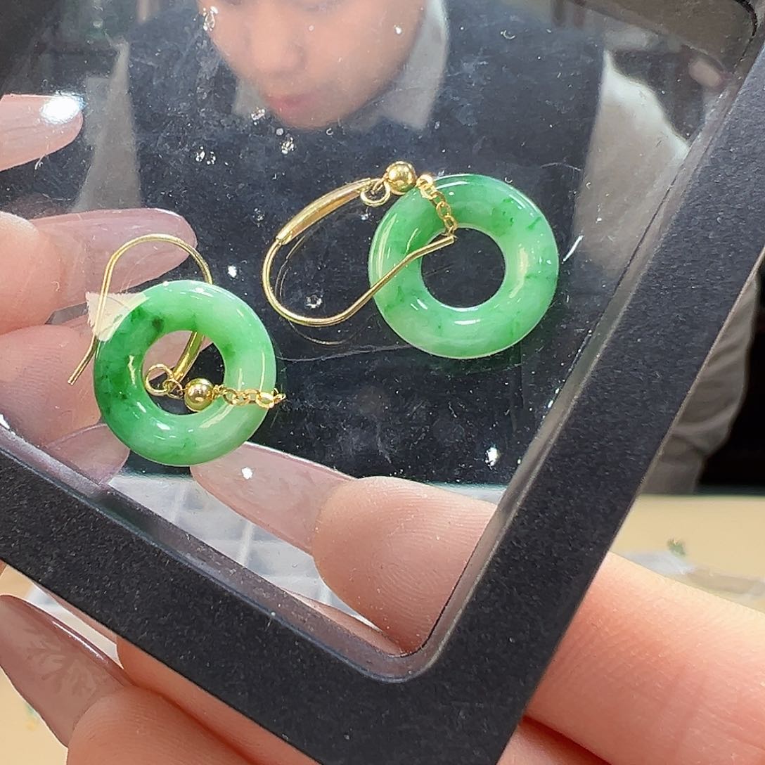 翡翠耳饰18K金镶嵌耳环47