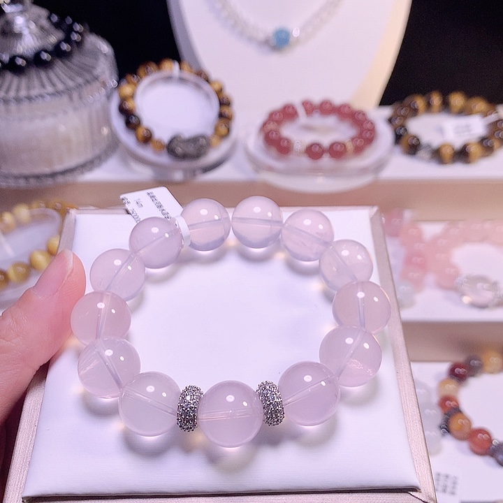 水晶手链未镶嵌天然水晶莫桑比克粉14米