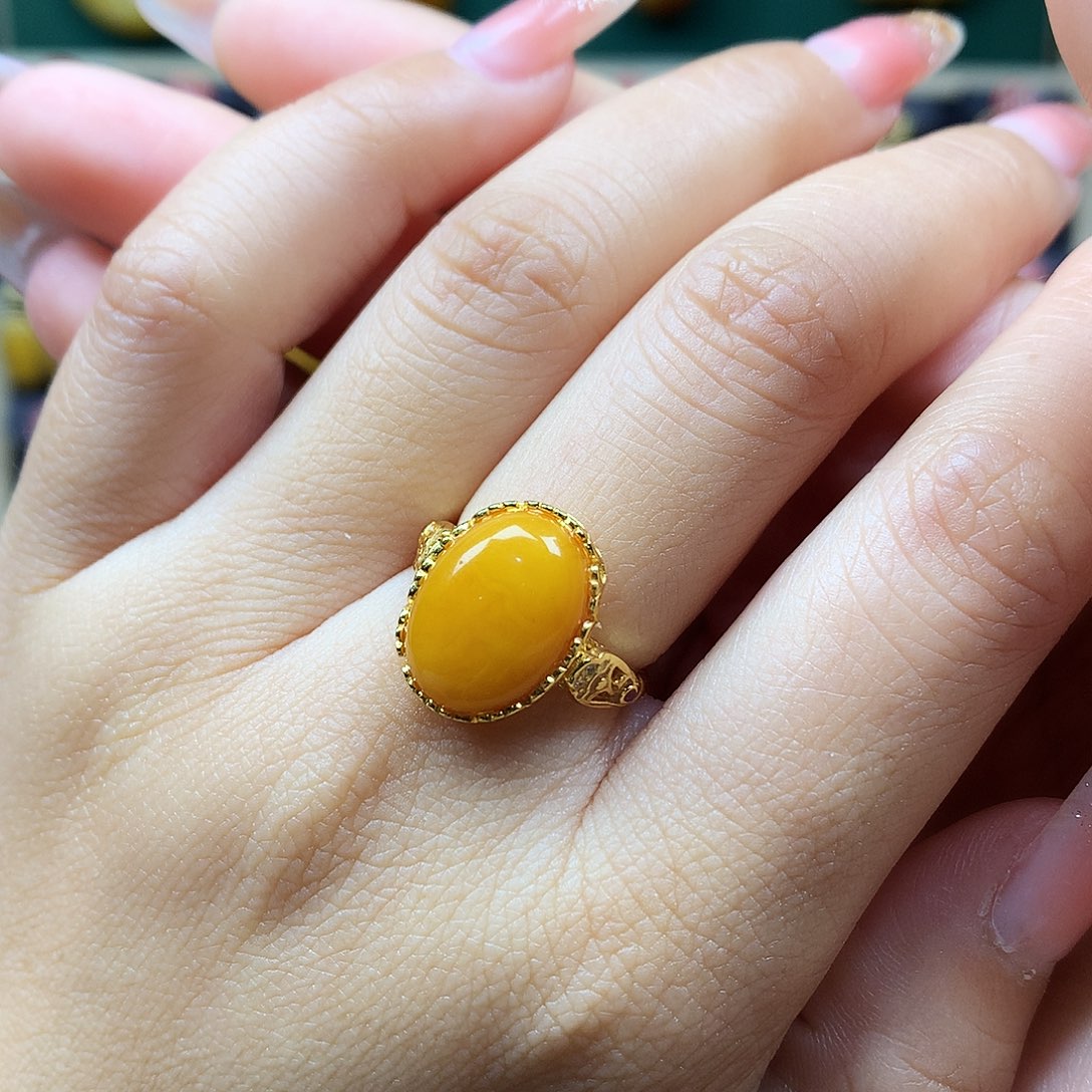 蜜蜡戒指银S925镶嵌戒指