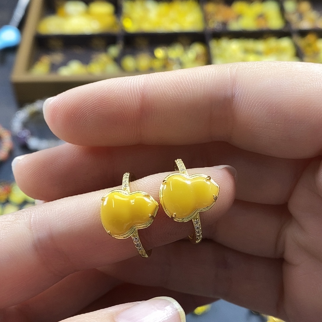 蜜蜡银S925镶嵌戒指蜜蜡葫芦