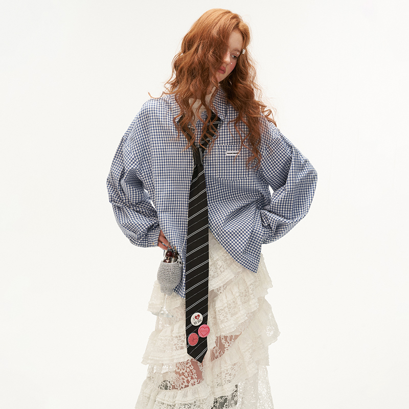 【美娇粉丝专属】MAMC复古格子蓝色衬衫