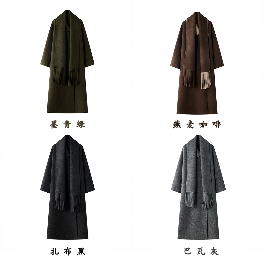 【柏林的冬】新款秋冬宽松显瘦毛呢外套女可拆卸围巾呢子大衣QMA332