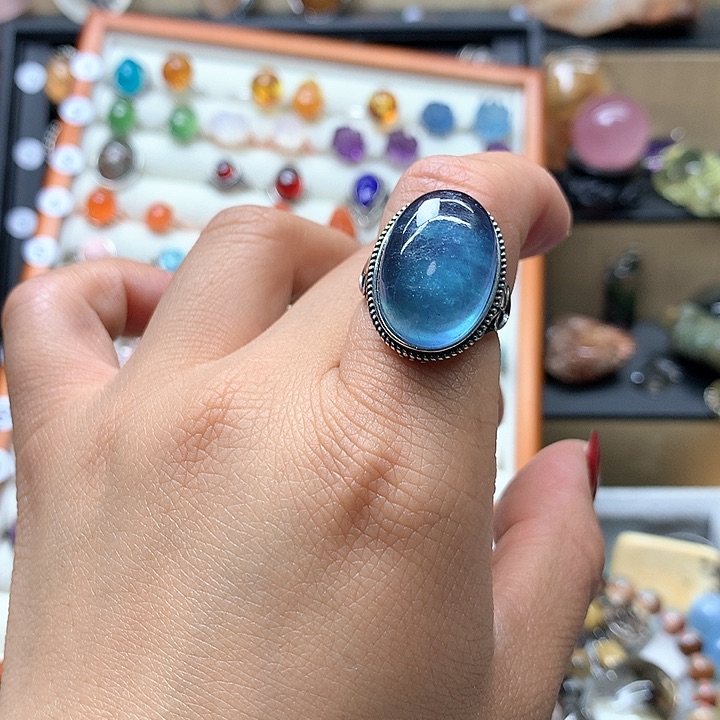 水晶水晶戒指银S925镶嵌二**努