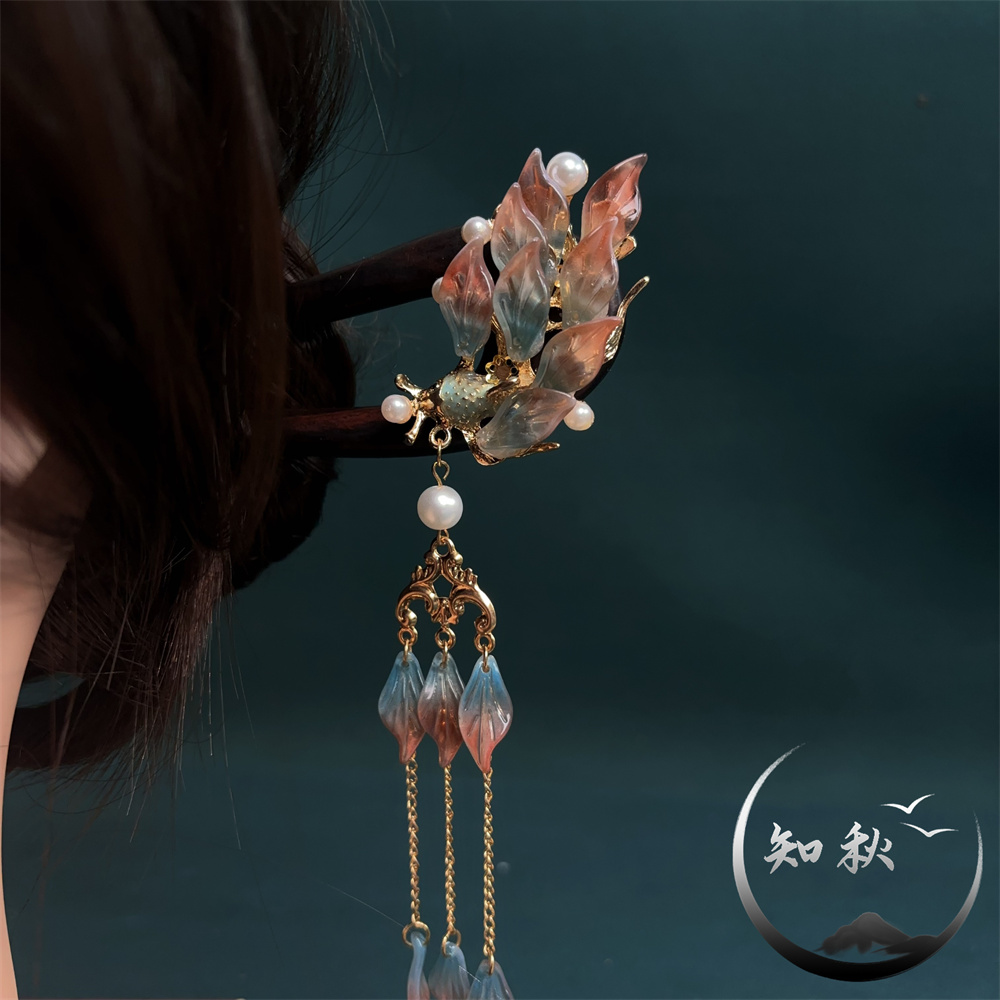 a489【U型锦鲤】原创设计古风流苏发簪女盘发木簪子汉服头饰新中式