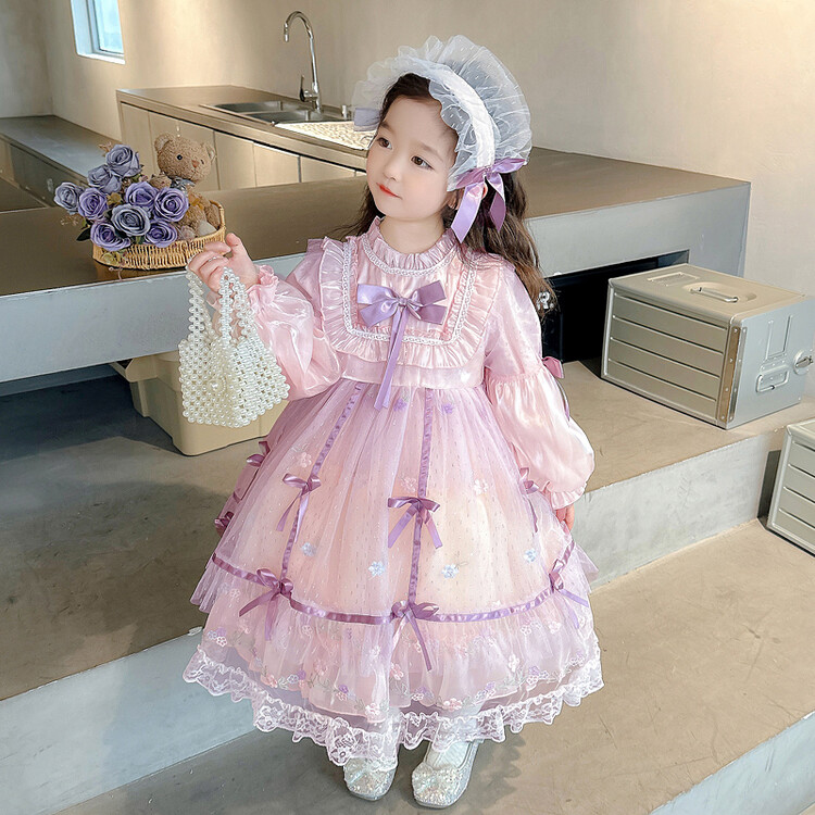 连衣裙洛丽塔春秋夏蝴蝶结碎花女童中大童