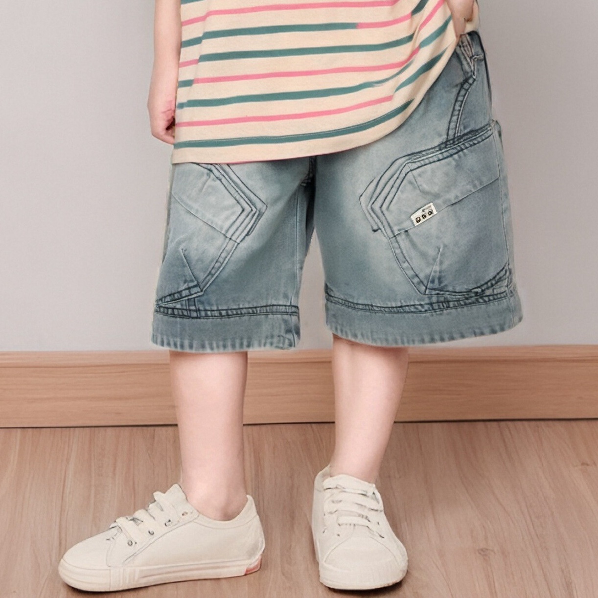 男童牛仔裤明线翻盖口袋短裤夏款童装2025新品 43912