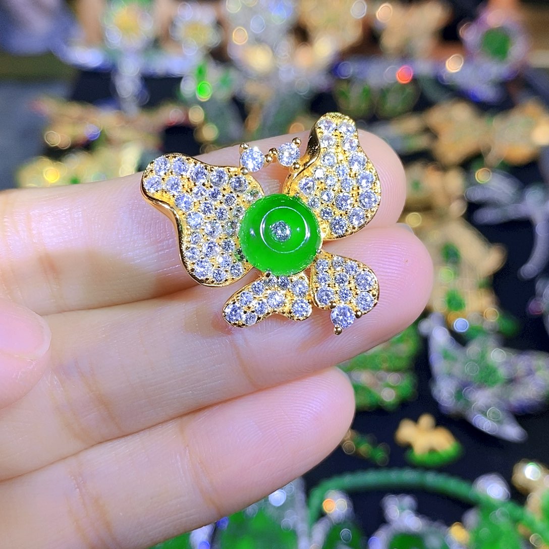 吊坠(不含链)银S925镶嵌翡翠