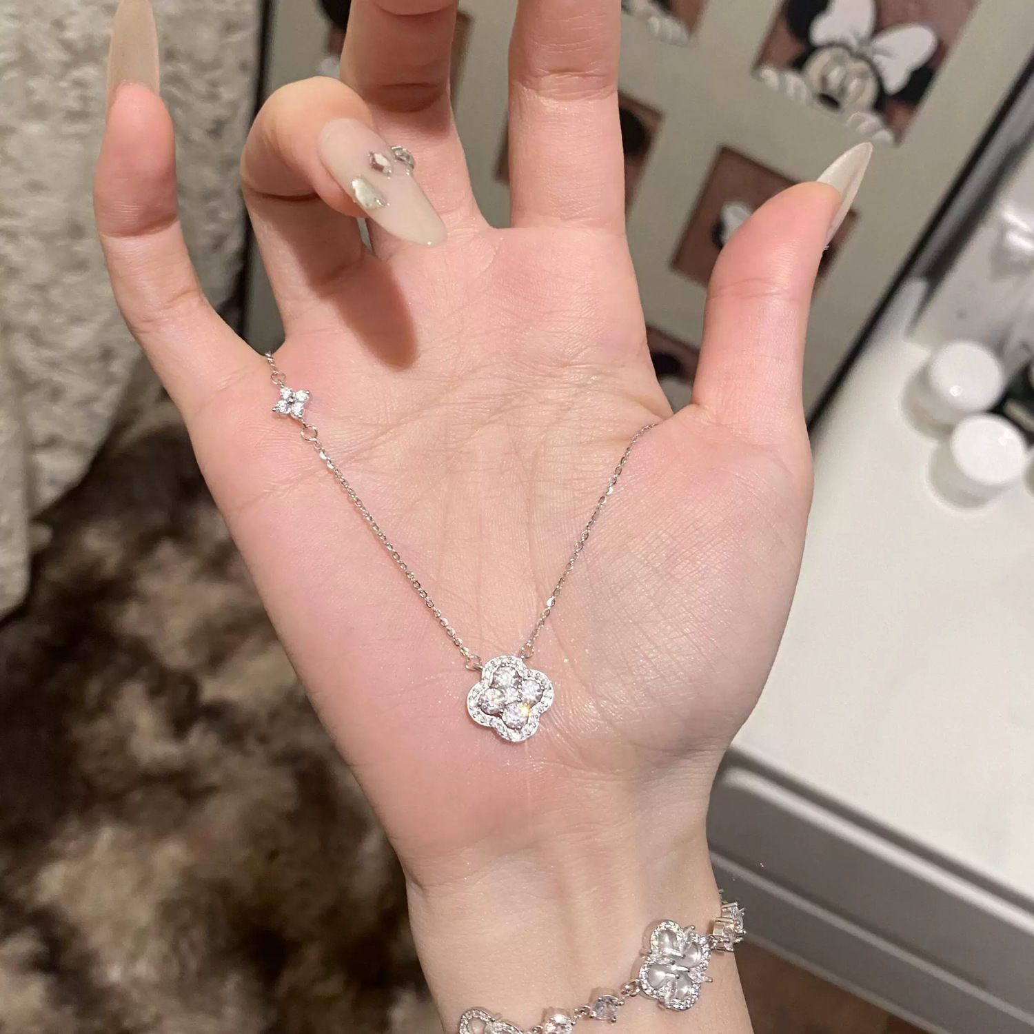 钛钢项链 梅姐饰品45 幸运四叶花项链女轻奢小众高级感项链
