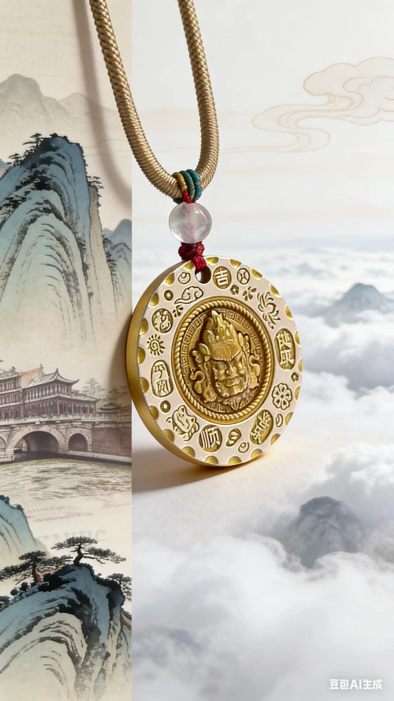 足银银制品 足银999黄财神描金吊坠女王古法