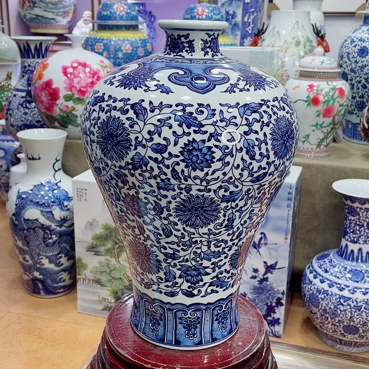 花瓶全手工釉下青花梅瓶