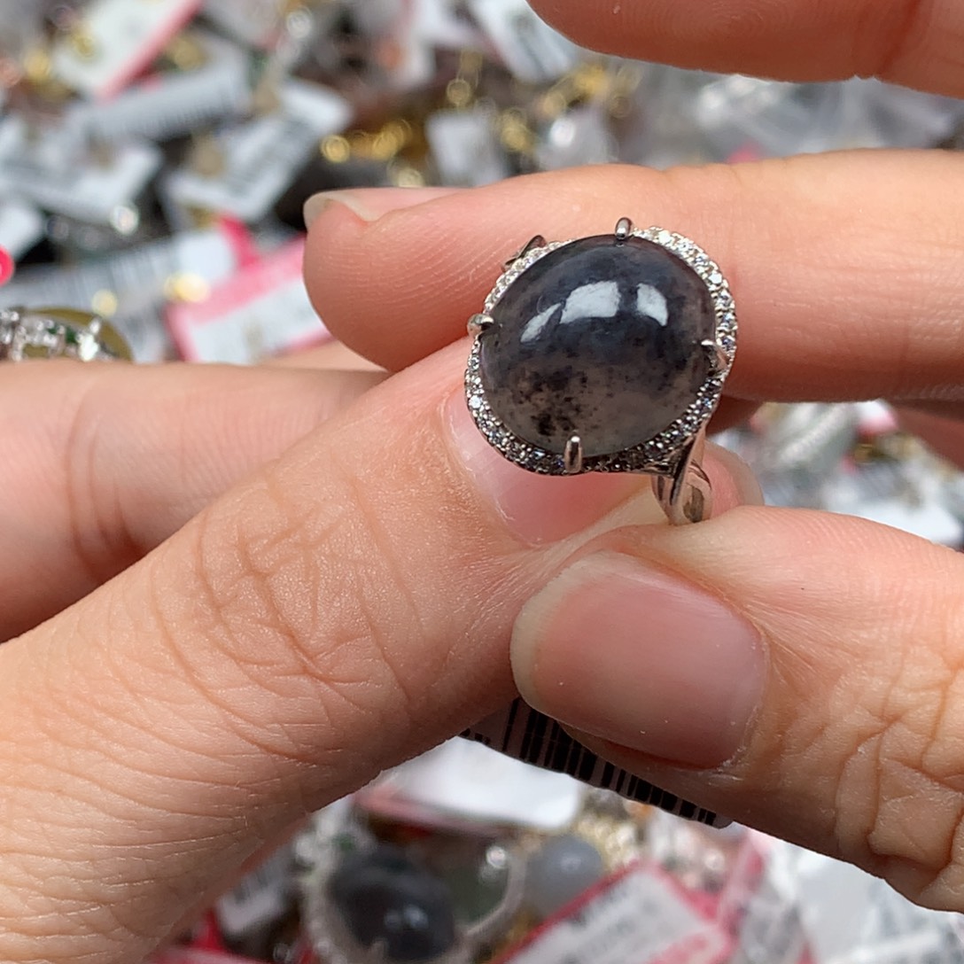 翡翠银S925镶嵌戒指天然翡翠戒指