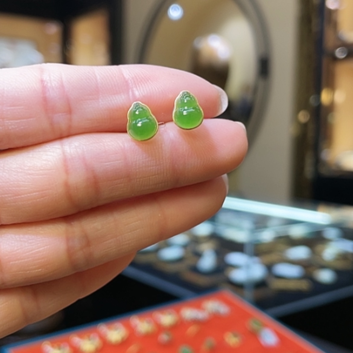 【闪购商品】和田玉耳饰18K金镶嵌葫芦