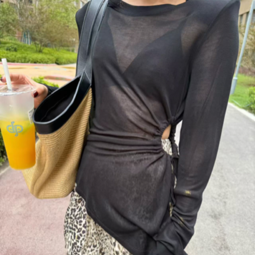 大嘴新款高级漏腰透气宽松T恤