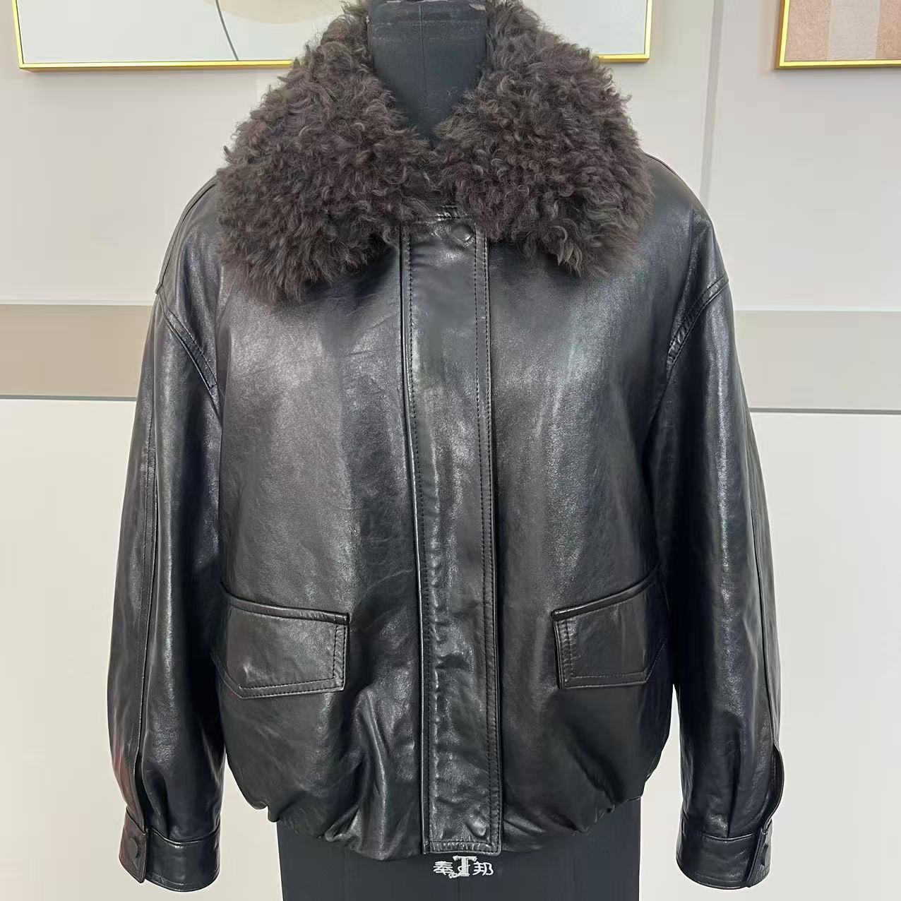 绵羊皮皮衣鹅绒女装外套 26812 冬季羽绒服内胆可拆卸真皮保暖女