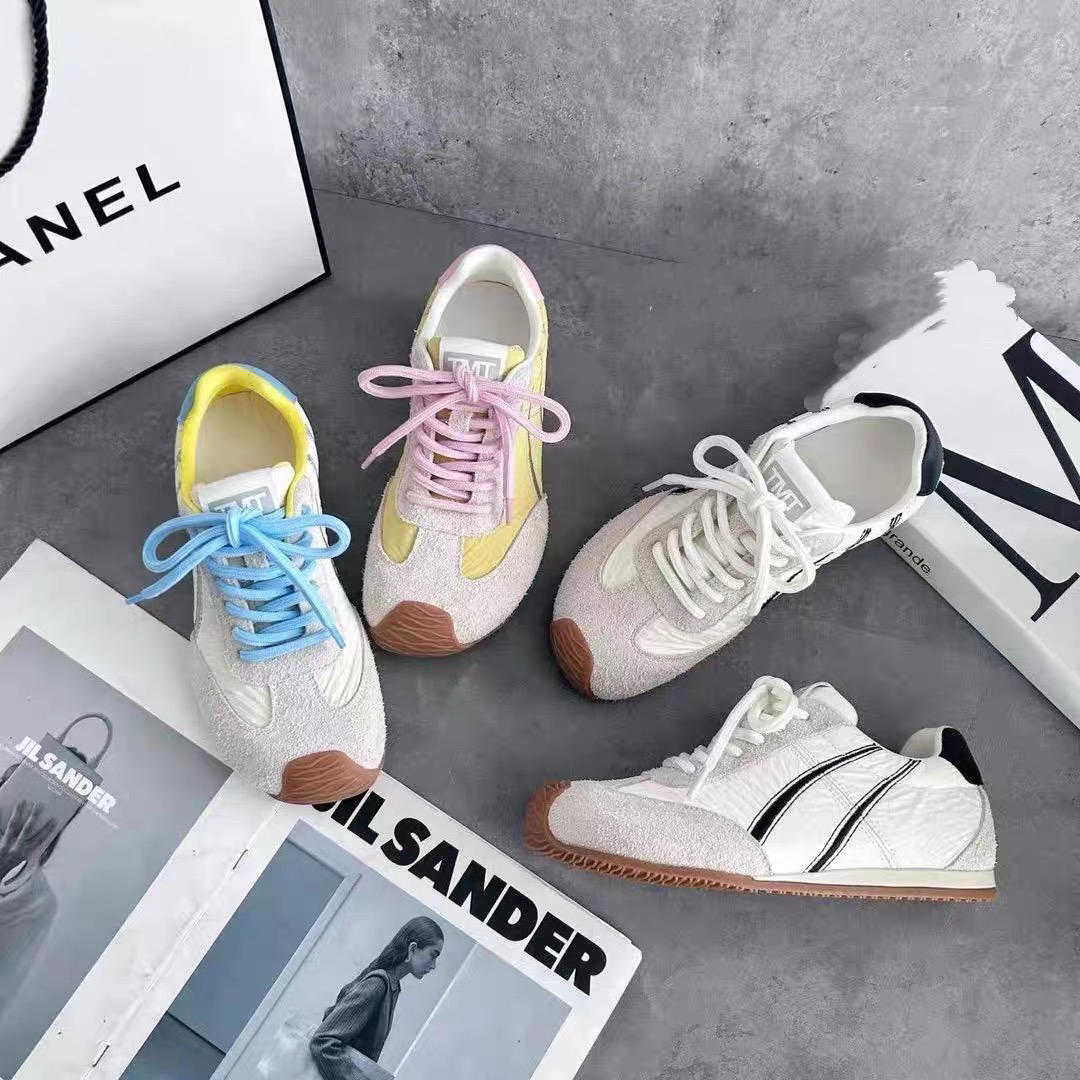 （pjc）2025新款德训鞋女复古系带休闲百搭拼色平底阿甘鞋1904