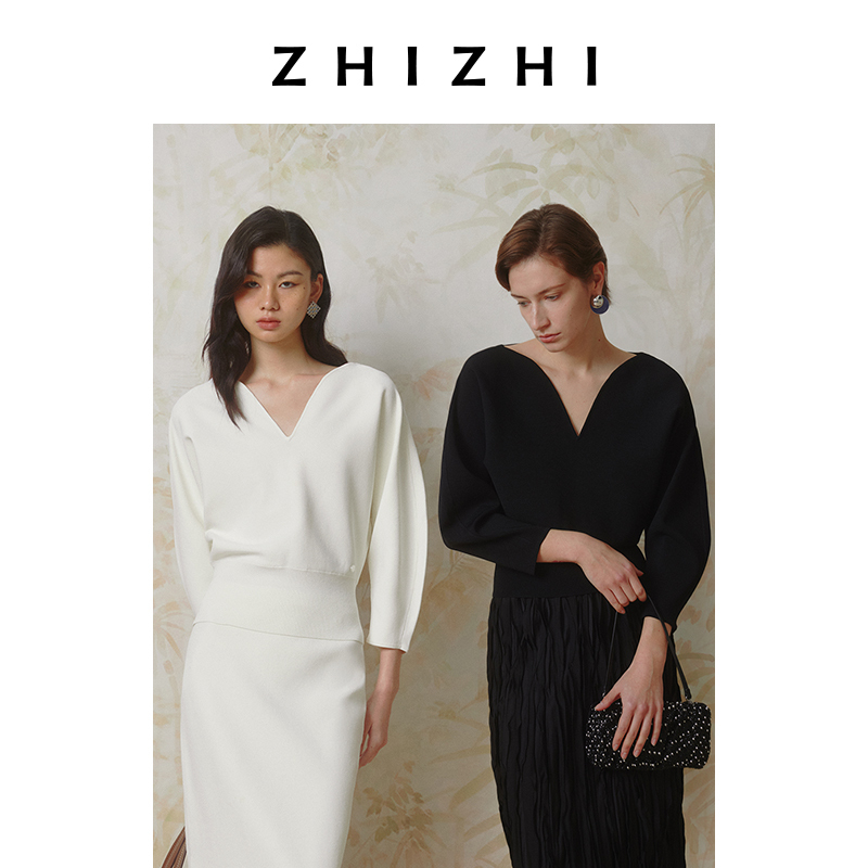 致知 四和春 花瓣领套头针织衫女2025春季新款优雅ZZ2ESKZ0046