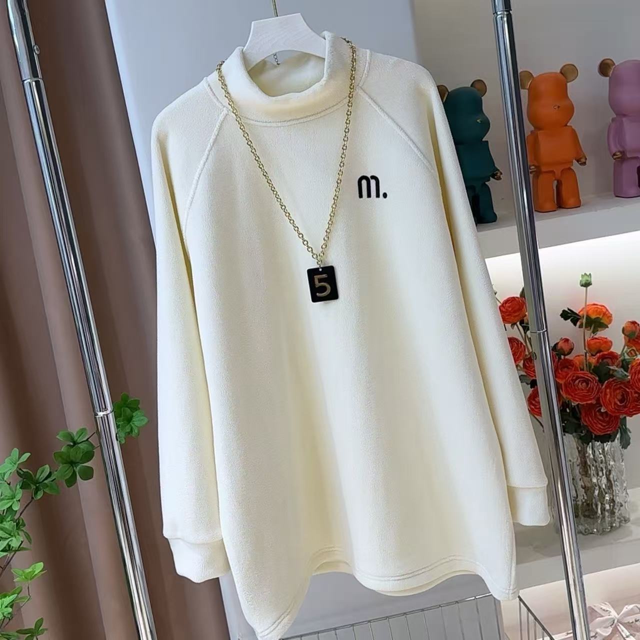 大码胖mm高级感保暖中长款T恤女长袖冬立领遮屁股打底衫潮