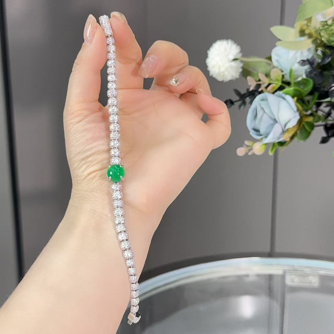 925银手链 YX-典藏-尊享高奢-顶奢阳绿-豪镶注厚金吊坠y265