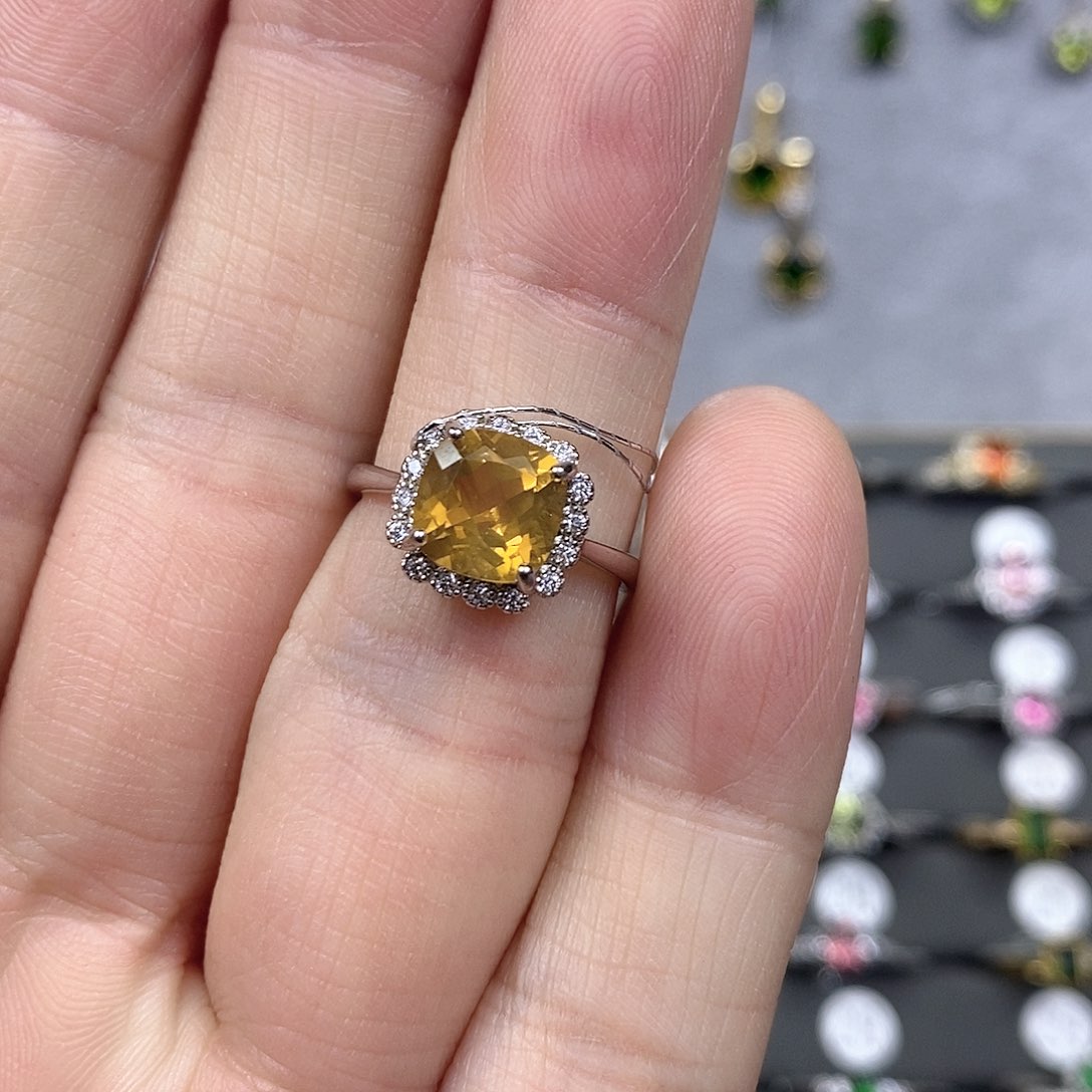 黄晶戒指银S925镶嵌黄水晶戒指