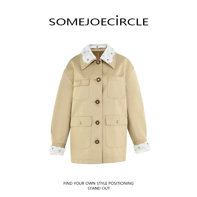 【DZ】SOMEJOECIRCLE【风衣】25秋季新款蕾丝中长款风衣外套女Z6953
