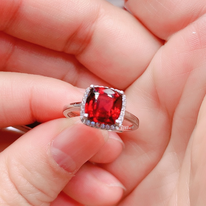 石榴石戒指银S925镶嵌