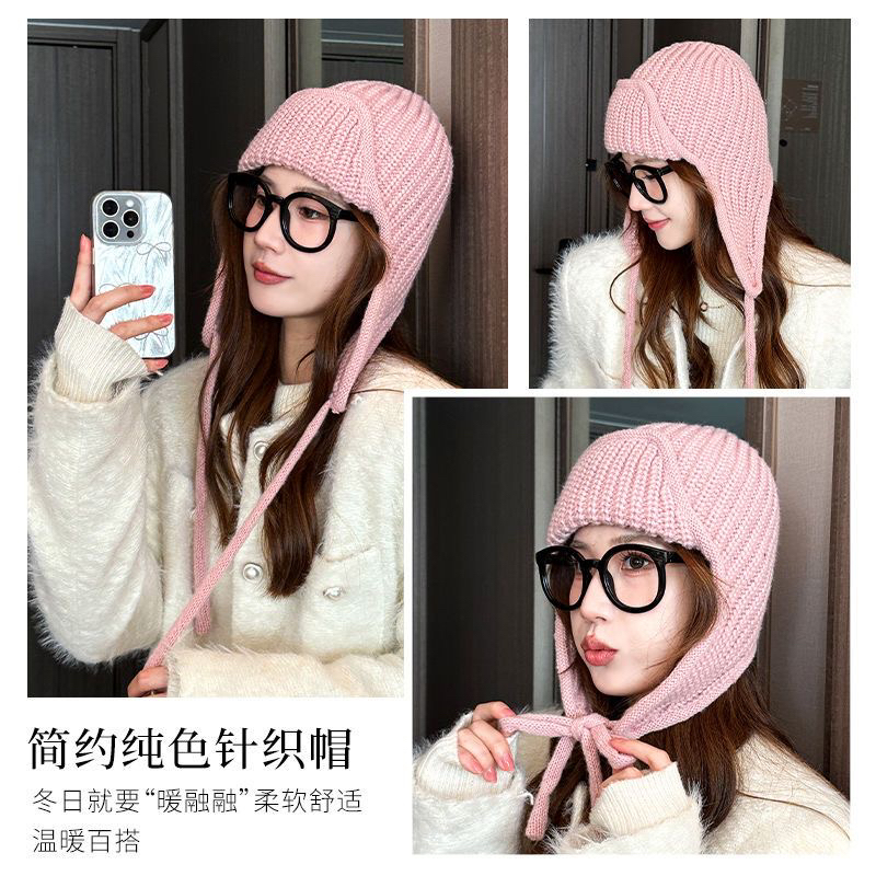 幸运韩系简约针织毛线帽女秋冬加厚保暖护耳显脸小雷锋帽保暖时尚