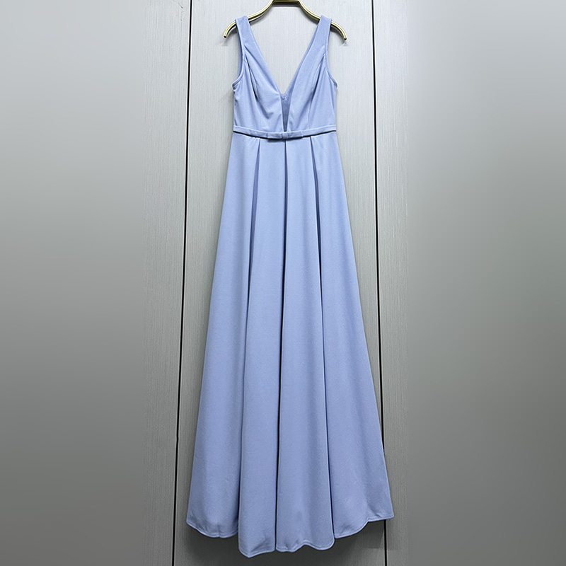 外贸原单170高个子女士新款夏季无袖V领高腰大摆A字长款连衣裙