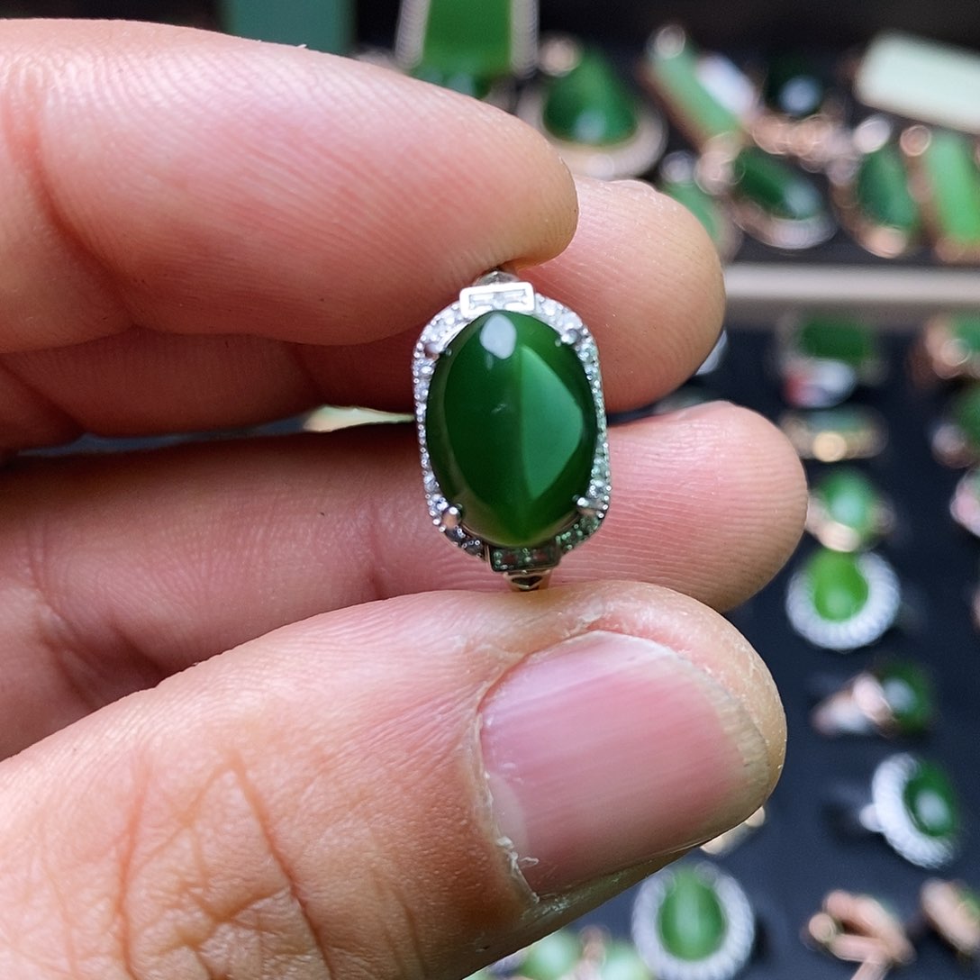 和田玉（碧玉）戒指银S925镶嵌