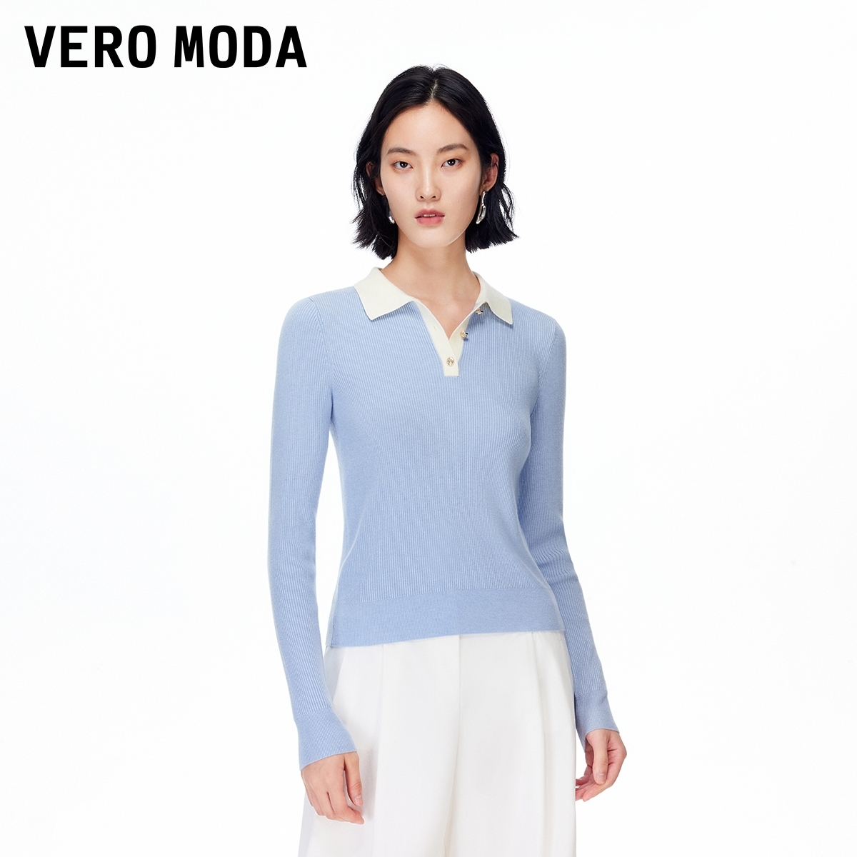Vero Moda针织衫25新款含绵羊毛MIU系撞色翻领流光风洋气显瘦