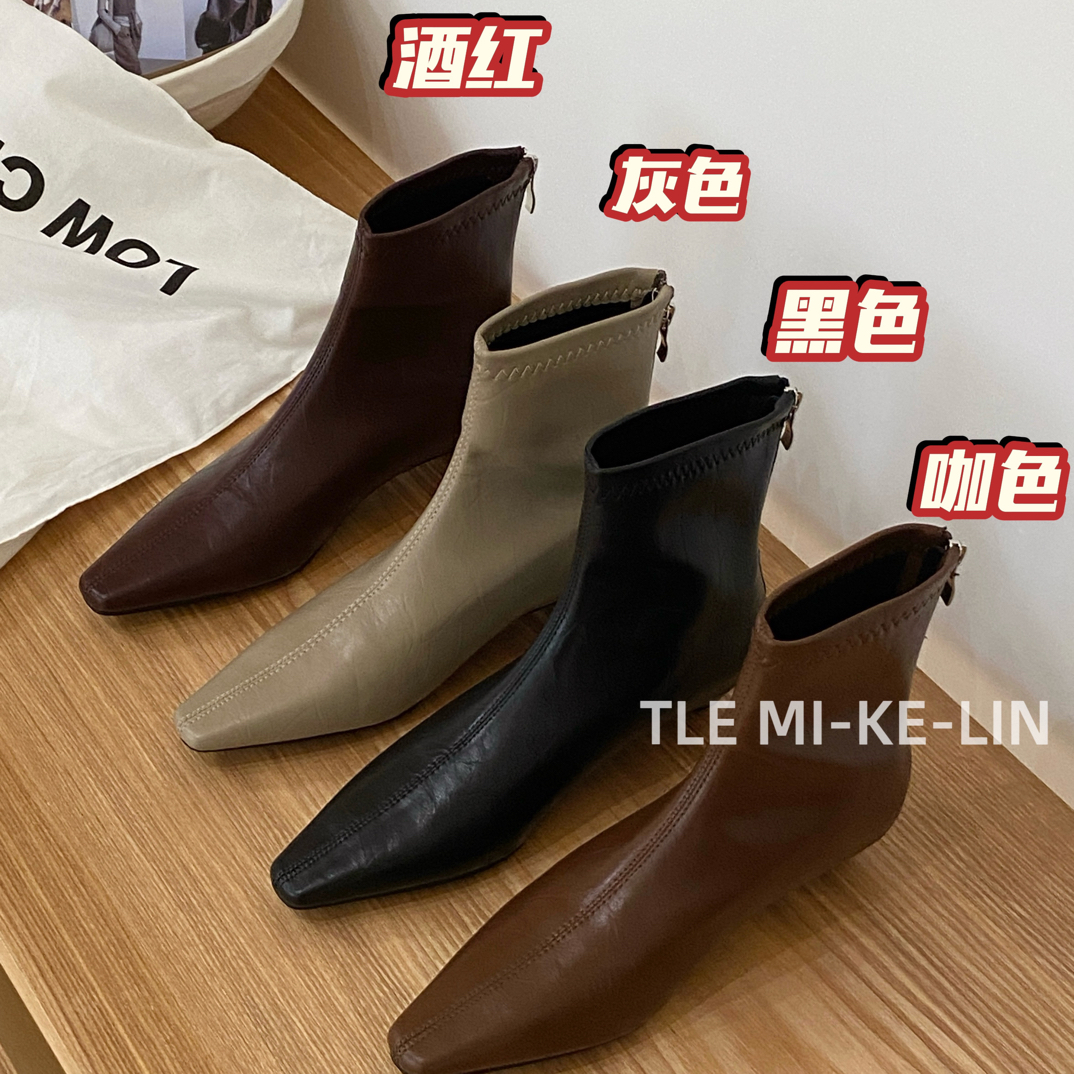 S 1618-3 爆～新款小跟韩系极简设计时髦百搭短靴瘦瘦靴裸靴软皮