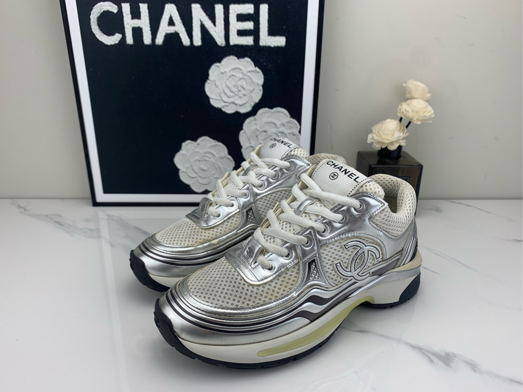 95新 Chanel/香奈儿 银角大王老爹鞋 35码/jm00419