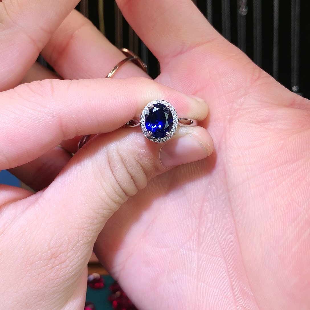 蓝宝石戒指银S925镶嵌