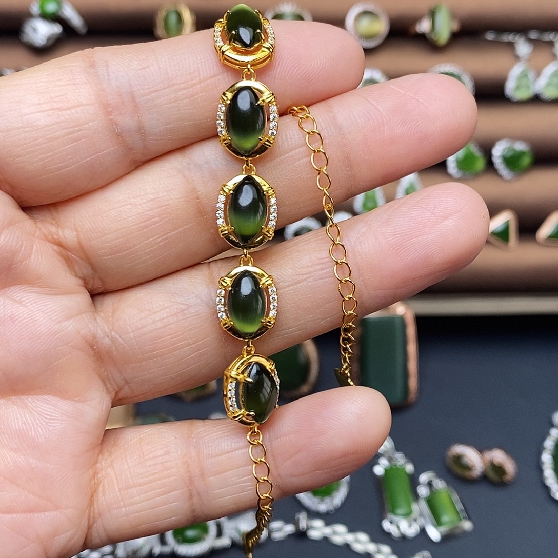 吊坠(不含链)银S925镶嵌和田玉（碧玉）豆**人手链