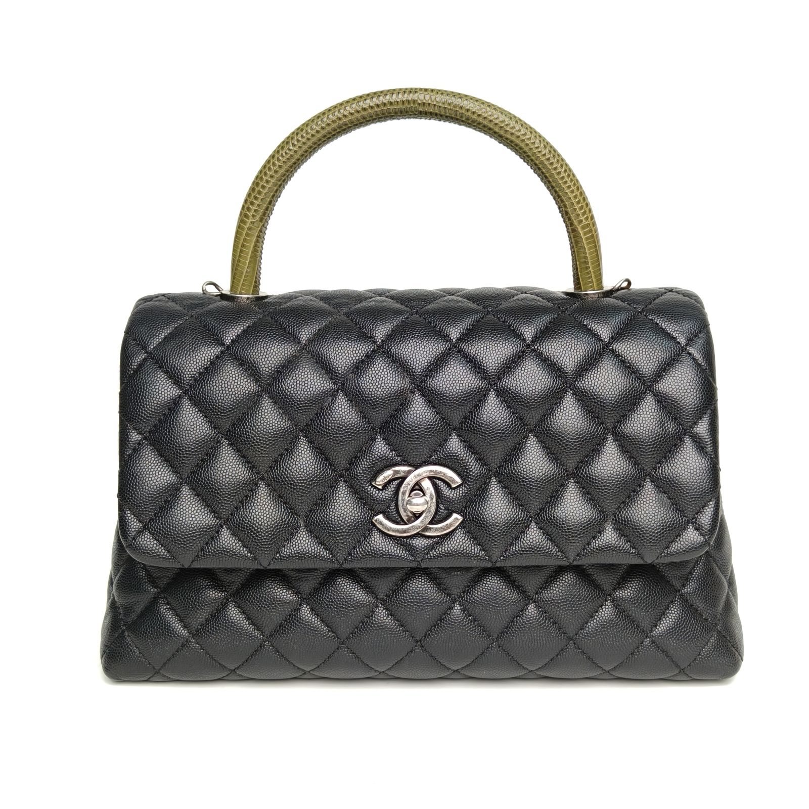 95新 Chanel/香奈儿 【黑黑】Coco Handle 中号 23开 蜥蜴皮手柄