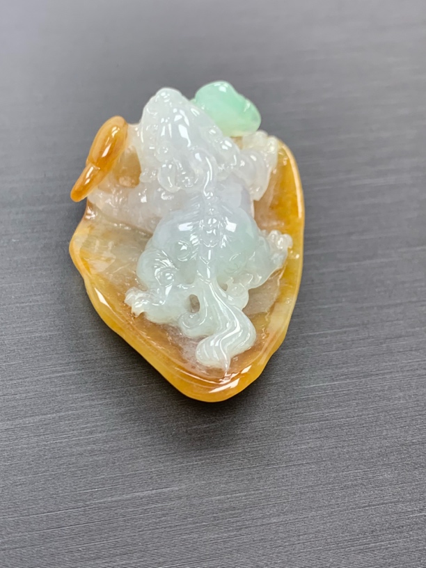 天然缅甸翡翠A货 精品貔貅 冰透黄翡俏色巧雕精雕气质时尚精美