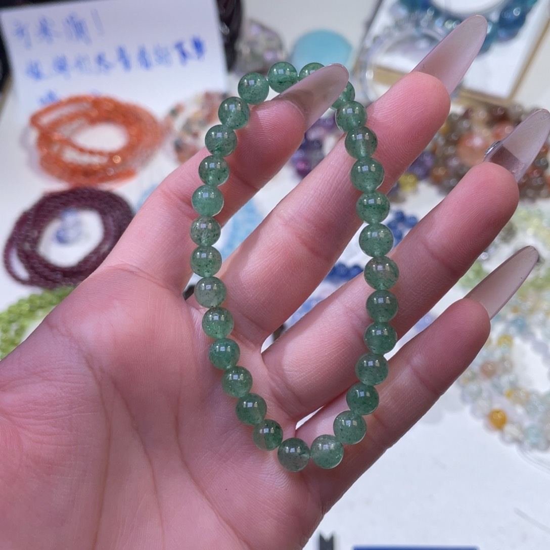 未镶嵌手链水晶绿草莓晶6+